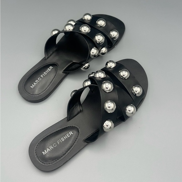 Marc Fisher Shoes - Marc Fisher Bryte Sandals 6.5M Black and Silver Edgy Studded Slides Casual Shoes